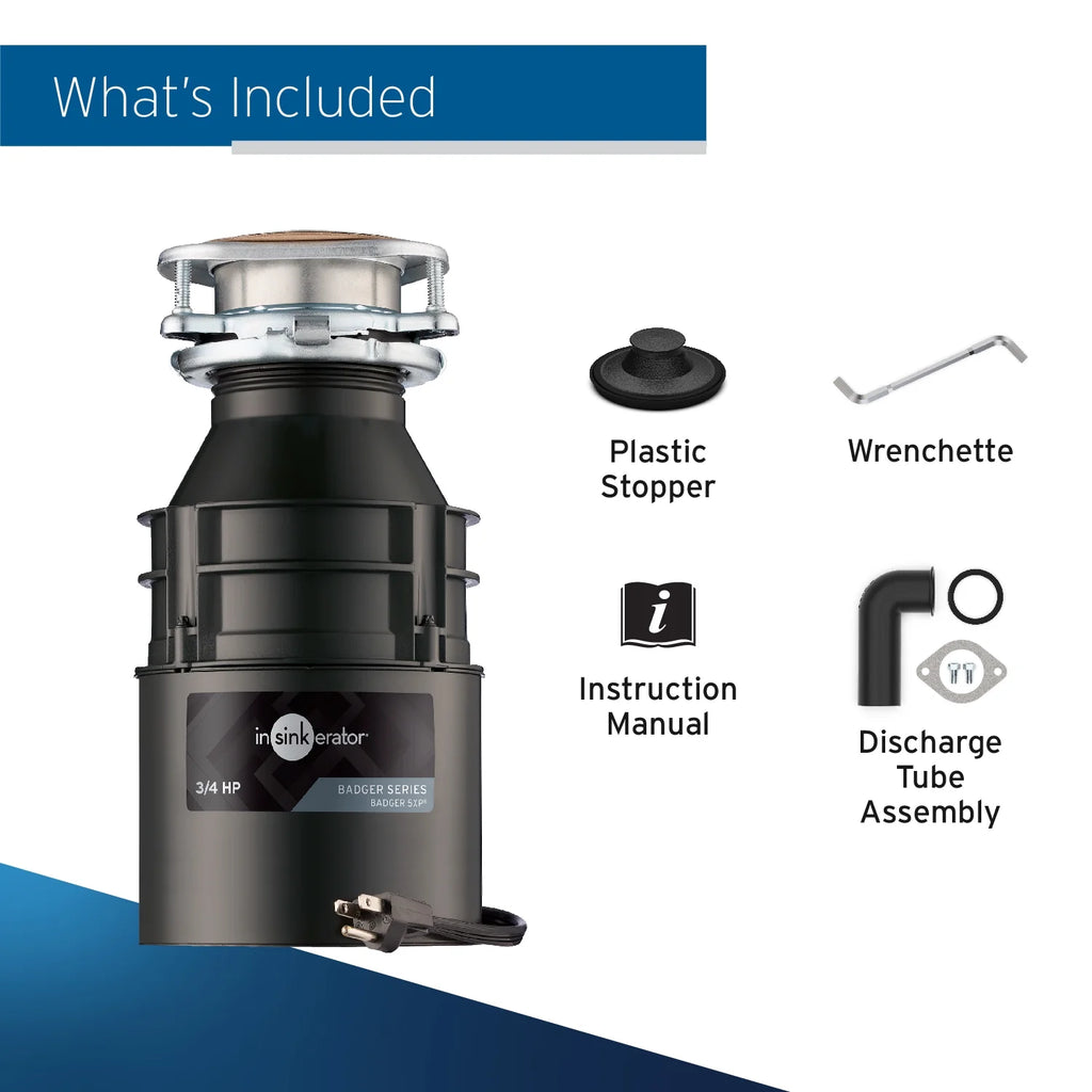 Insinkerator Badger 5XP W/C, 3/4 HP Continuous Feed Kitchen Garbage Disposal with Power Cord, Badger Series