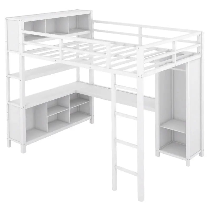 Industrial-Style Loft Bed – Full-Size Metal Frame with Integrated Desk and Wardrobe