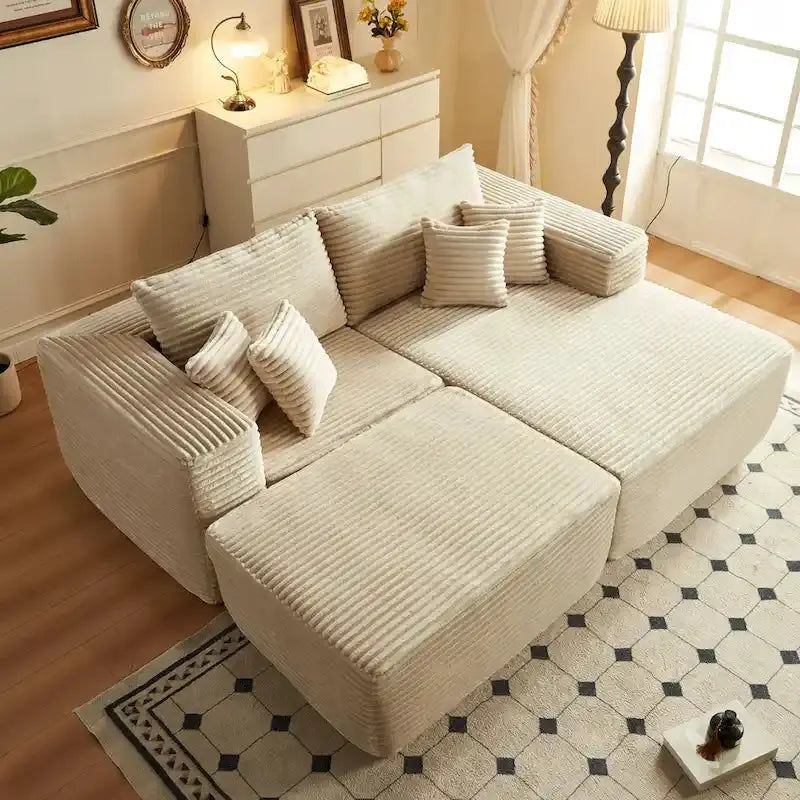 HOOOWOOO Plush L-Shaped Sectional – Modern Modular Sofa with Detachable Ottoman