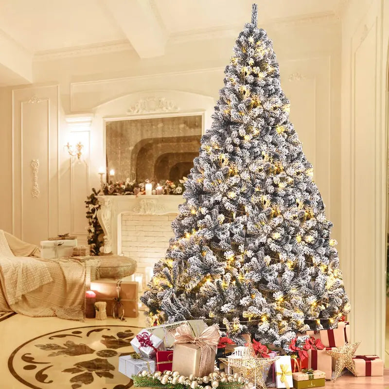 Snow-Flocked Christmas Tree  6ft or 9ft Hinged Pine Style with Realistic Finish