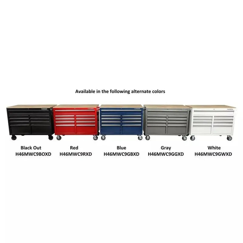 Gloss Black Rolling Tool Cabinet – 46″ Wide 9-Drawer Heavy-Duty Mobile Workstation