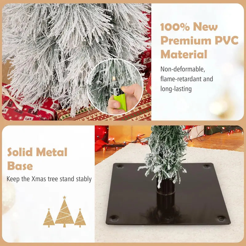 Holiday Tree Trio – Assorted 3', 4', and 5' Snow-Flocked Pre-Lit Christmas Trees