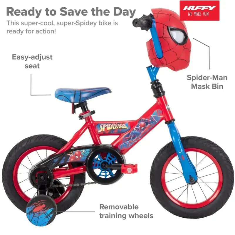 Huffy Marvel Spider-Man 12″ Kids' Bike with Training Wheels – Easy-Assembly Ride for Ages 3–5