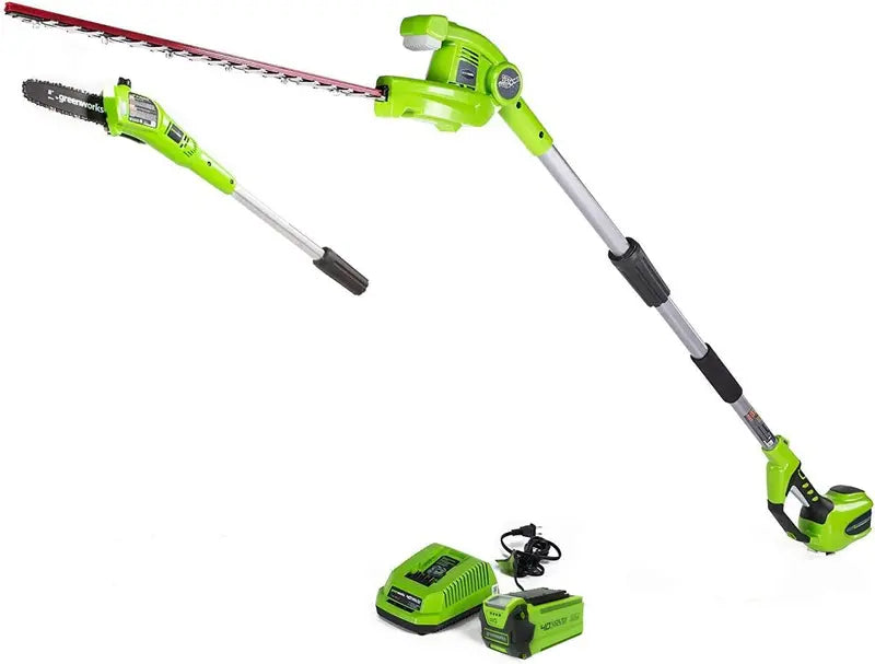 Greenworks 40V 8  Cordless 8  Polesaw + 20  Pole Hedge Trimmer Combo