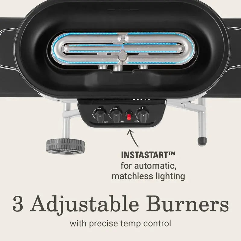 RoadTrip Portable Propane Grill  3-Burner Stand-Up Grill with InstaStart Ignition