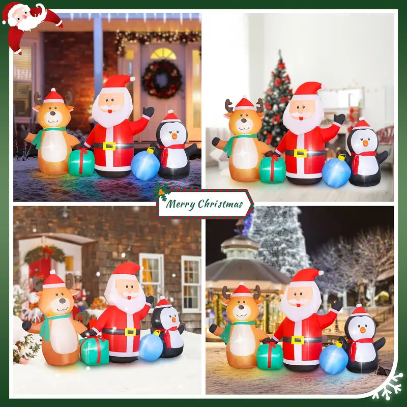 Vrilay 7.3ft Inflatable Santa Elk Penguin with LED Lights – Waterproof Outdoor Holiday Decoration