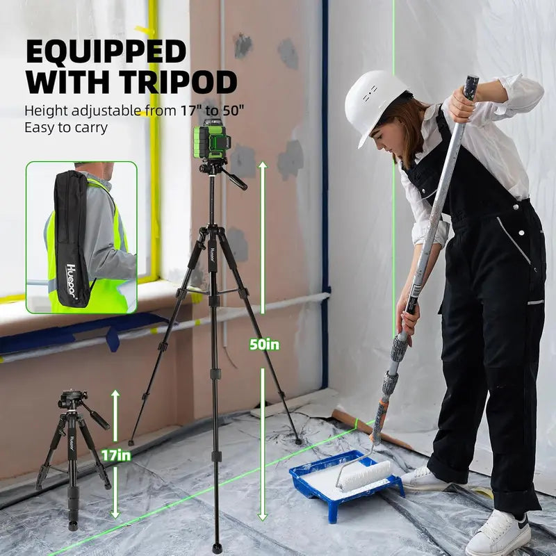 Huepar 360° Self-Leveling Laser Level – Rechargeable Rotary Tool with Tripod Mount & Bright Line Projection