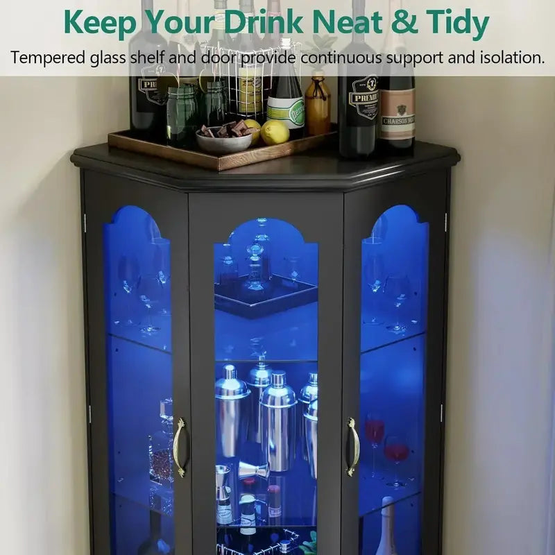 Modern Corner Wine Storage Cabinet – Tall LED-Lit Design for Home Bars and Dedicated Cellars