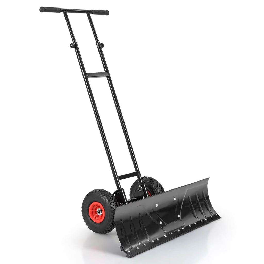 Costway 36" Snow Shovel Pusher with 10" Inflatable Wheels Adjustable Handle & Head Black