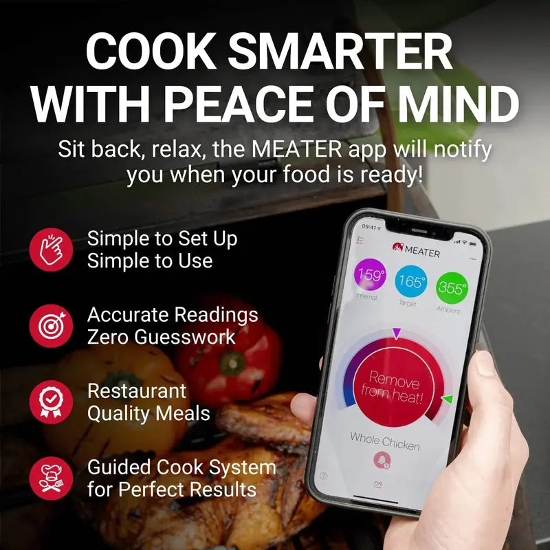 MEATER Plus Smart Meat Thermometer – Dual-Sensor Bluetooth Device, 165-Foot Range, Oven-to-Grill Ready