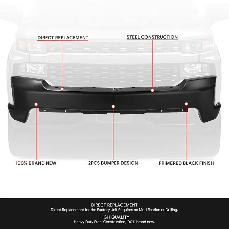 Modular Front Bumper for 2019–2021 Chevy Silverado 1500 & 2022 Limited – No Parking Sensor Holes