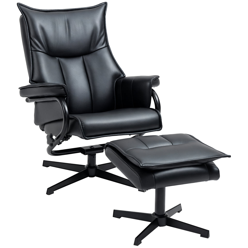 HOMCOM Relaxsessel mit Hocker, drehbar, neigbare Rückenlehne, Stahlrahmen, schwarz