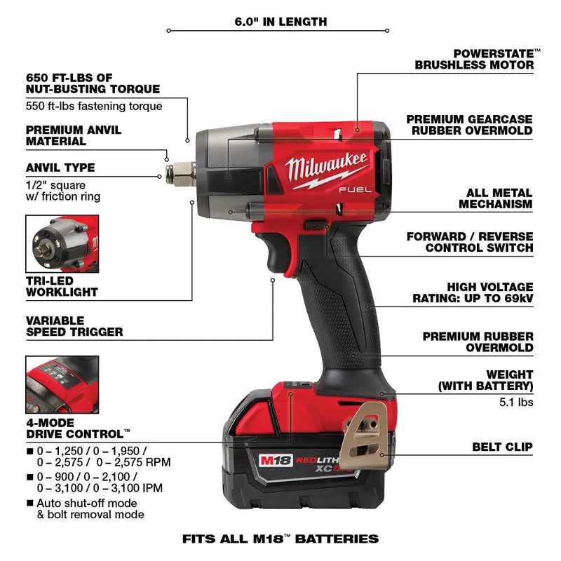 Milwaukee M18 FUEL 7-Piece Cordless Tool Combo Kit – 18V Brushless, Includes 5.0 Ah Batteries