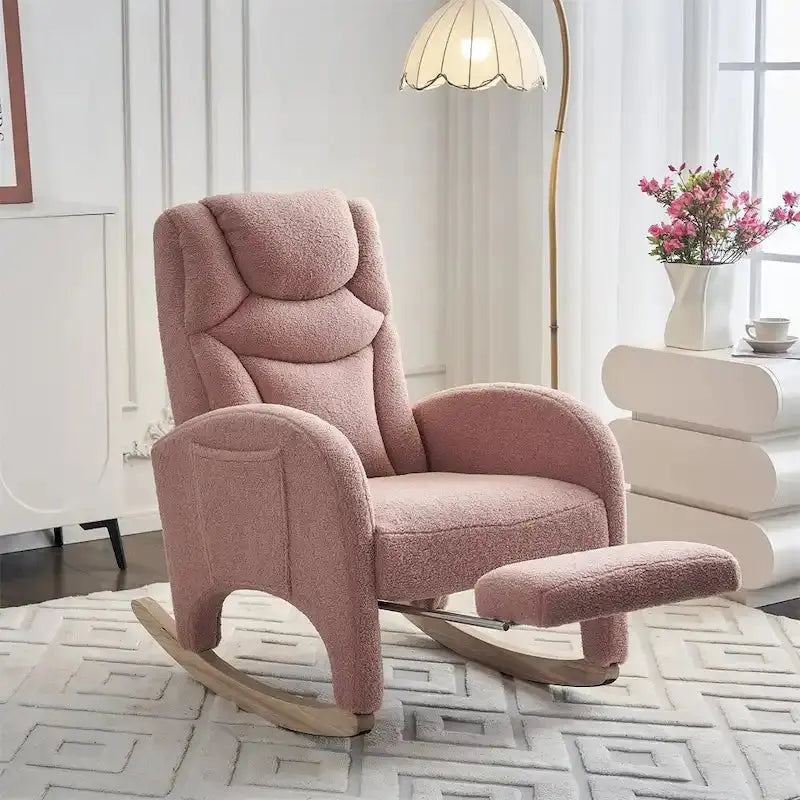 Ergonomic Fabric Rocking Chair for Nurseries – Height-Adjustable Footrest Included