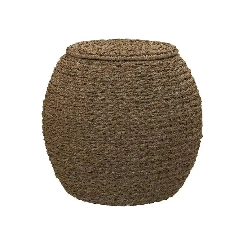 Household Essentials Handwoven Wicker Storage Basket – Barrel-Style Side Table (17″L x 17″W x 19″H)
