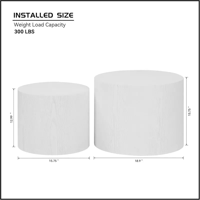 Modern Nesting Coffee Table Set of 2 – Walnut Round Accent Tables with Non-Slip Feet for Small Spaces
