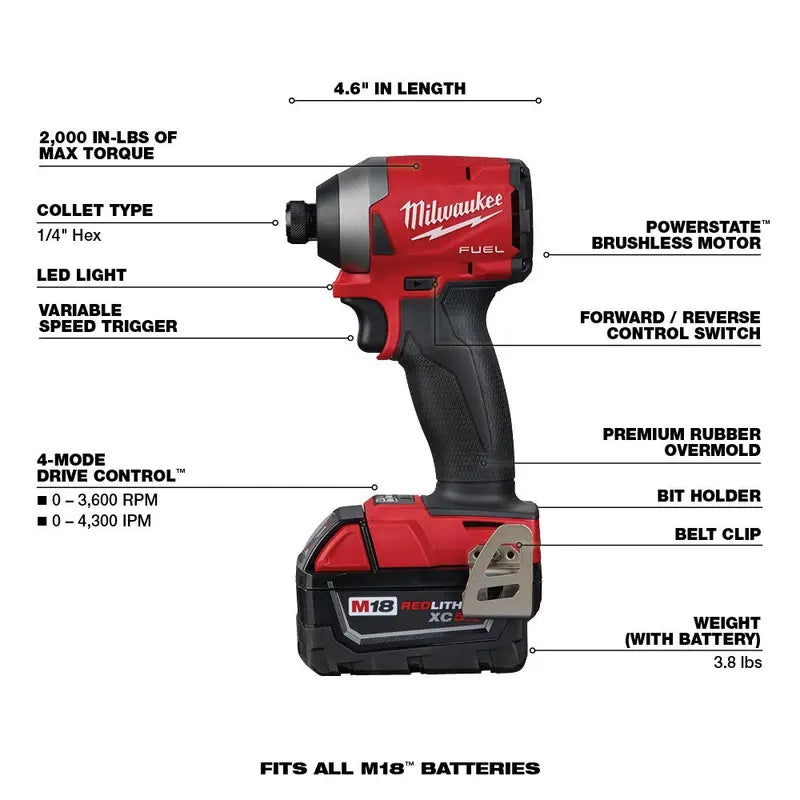Milwaukee M18 FUEL 7-Piece Cordless Tool Combo Kit – 18V Brushless, Includes 5.0 Ah Batteries