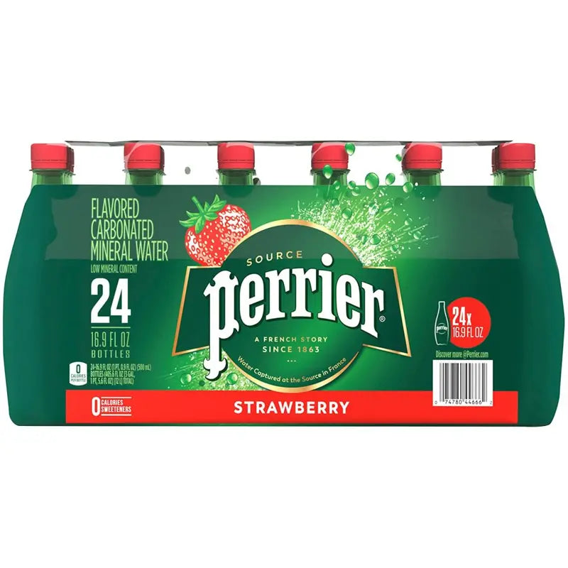 Perrier Strawberry Flavored Sparkling Water, 16.9 FL OZ Bottles, 24 Pack, Zero Calories
