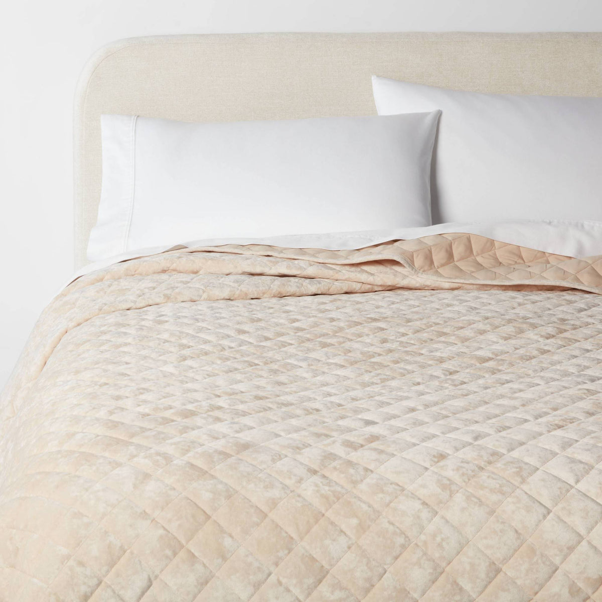 King Luxe Diamond Stitch Velvet Quilt Khaki - Threshold