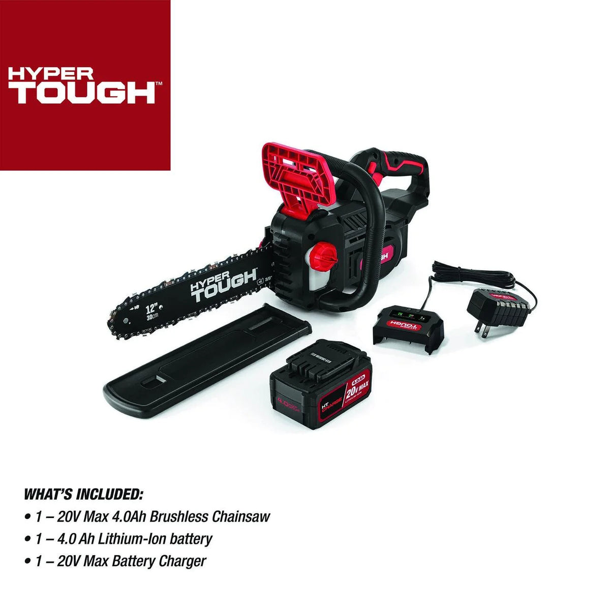 Hyper Tough 20V 4.0ah Battery Powered 12in Brushless Chainsaw, HT22 - 401 - 03 - 03