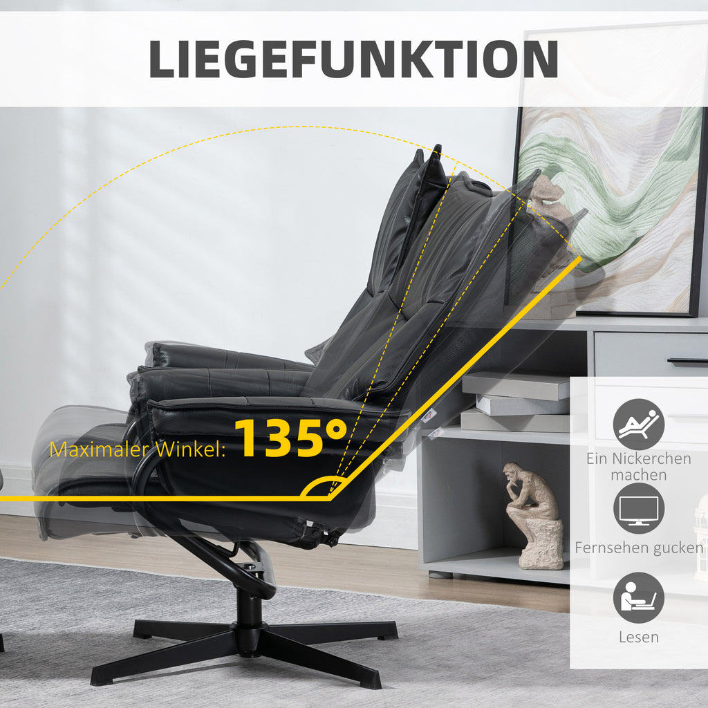 HOMCOM Relaxsessel mit Hocker, drehbar, neigbare Rückenlehne, Stahlrahmen, schwarz
