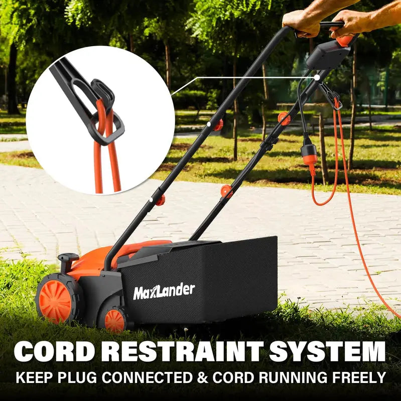 Maxlander 12-Amp Lawn Dethatcher & Scarifier – 2-in-1 Electric Tool with 4-Depth Settings & 30L Detachable Debris Collection Bag