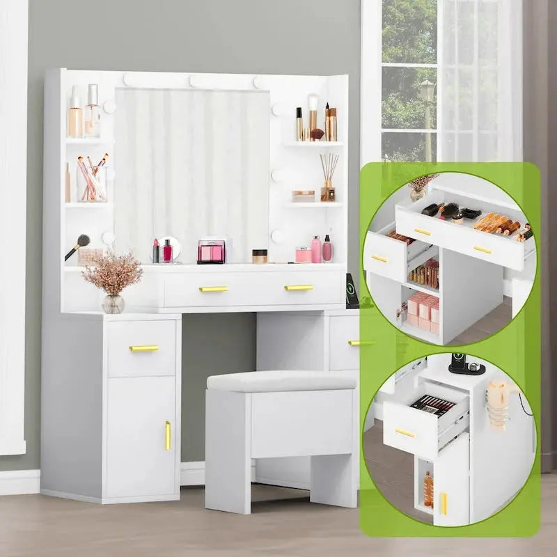 Lighted Vanity Console with Integrated Outlets – 55.1″H Mirror Dresser