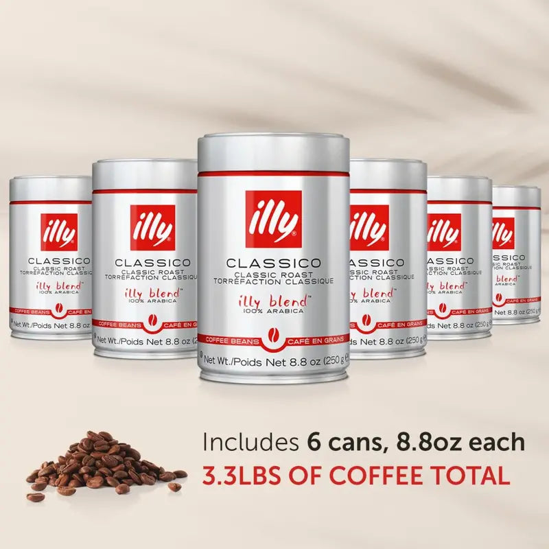 illy Whole Bean Coffee Classico Medium Roast, 100% Arabica, Caramel & Jasmine Notes, 8.8 oz, 6 Pack