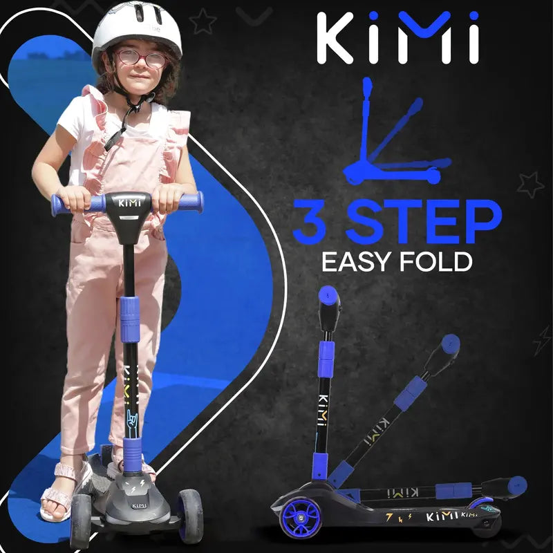 KIMI 3-Wheel Kids' Electric Scooter – Adjustable Handle, LED Lights, 10-Mile Range, TSA-Friendly
