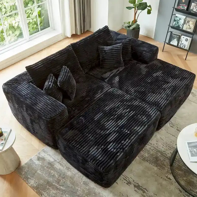 HOOOWOOO Plush L-Shaped Sectional – Modern Modular Sofa with Detachable Ottoman