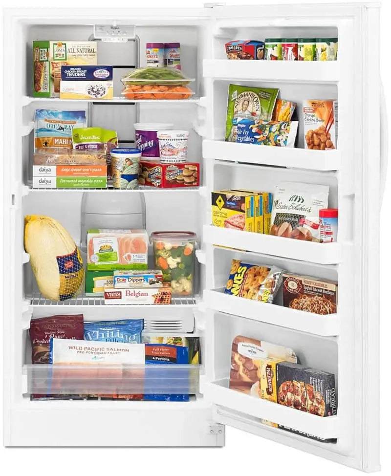 Whirlpool 16 Cu Ft Frost-Free Upright Freezer – White Model with Digital Controls and Energy-Efficient Operation