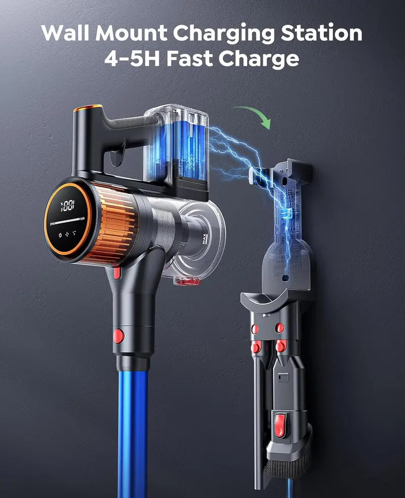 High-Performance Cordless Stick Vacuum – 550W Motor, 45 kPa Suction, 60-Min Runtime, Wall-Mount Charging & Self-Standing Design