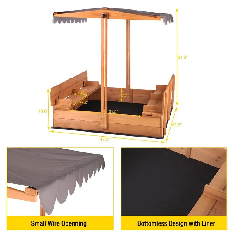 Morgete 47  Outdoor Sandbox for Kids with Lid and Bench