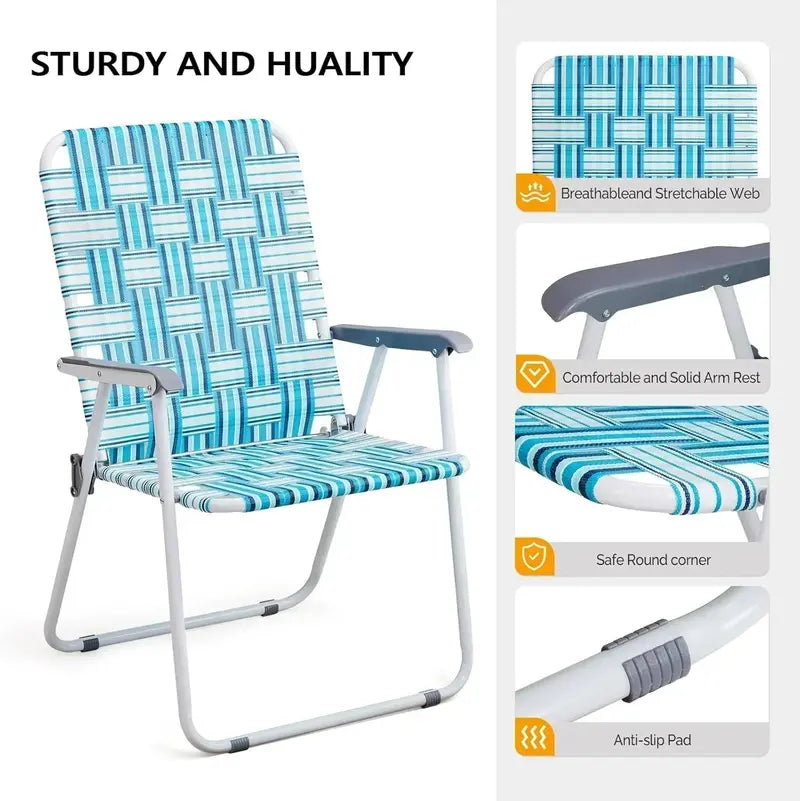 VINGLI Foldable Webbed Lawn Chairs — Pair of Lightweight, Portable Beach & Patio Seating Units