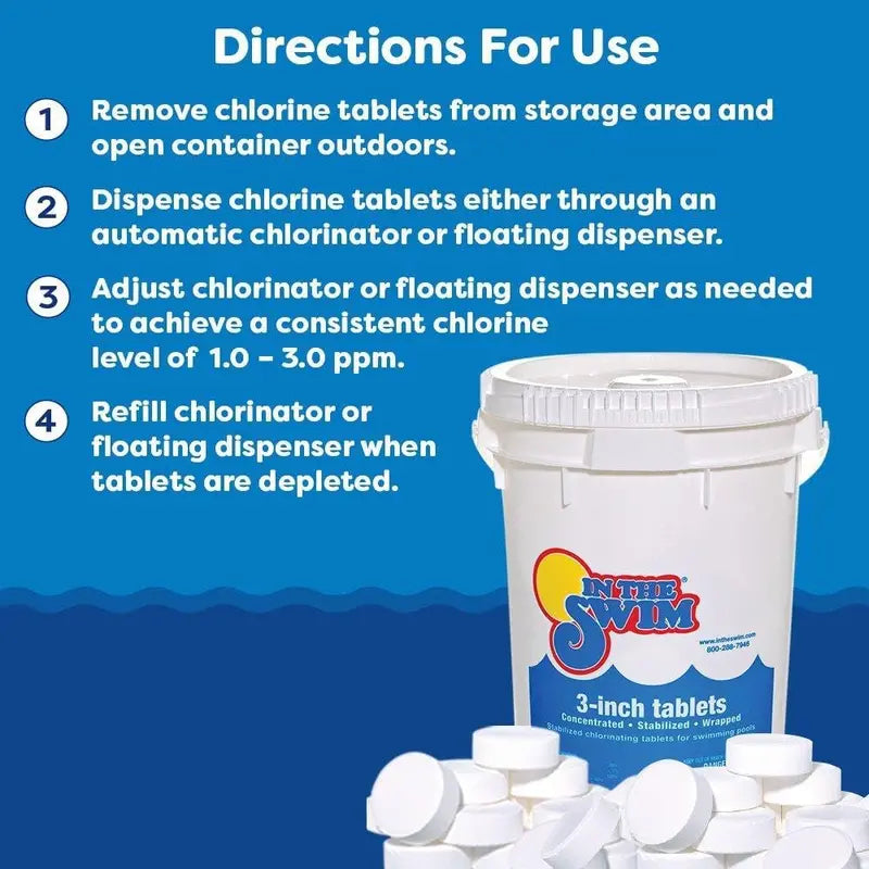 In The Swim 3″ Tri-Chlor Stabilized Tablets — 90% Available Chlorine, Individually Wrapped, Slow-Release Formula — 50 lb