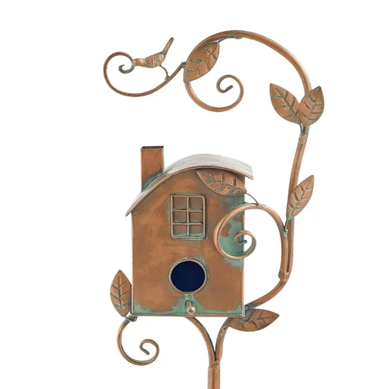 Handcrafted Metal Birdhouse Garden Stake by Talart