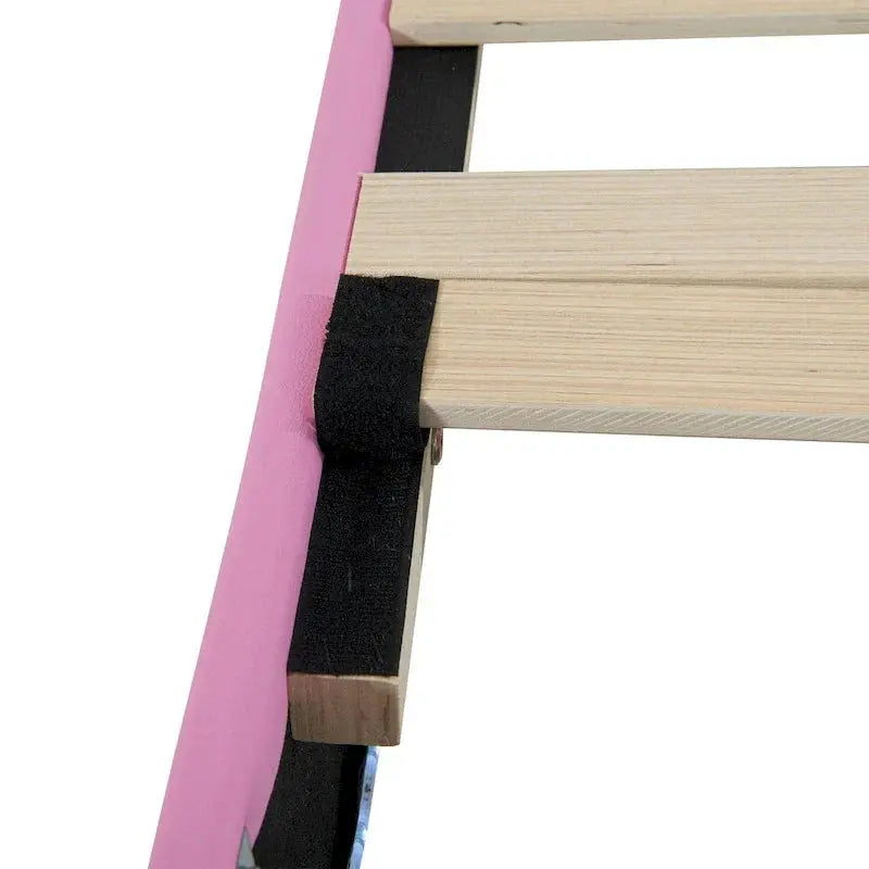 Twin Upholstered Platform Bed with Crown Headboard, Soft LED Accent Lighting, and Storage Drawer  Pink & White Design