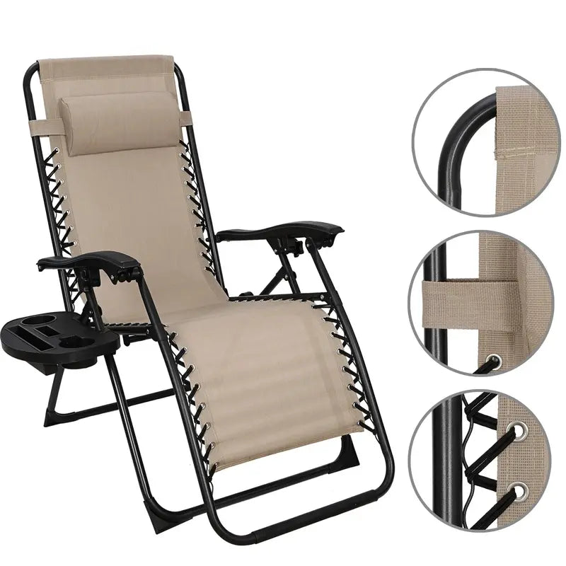 HomGarden Zero-Gravity Patio Chairs – 2-Pack Steel Frame Recliners in Neutral Beige