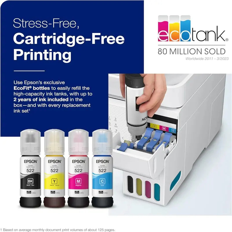 Epson EcoTank ET-4800 Wireless All-in-One Printer – Inkjet, Scanner, Copier, Fax, ADF, Ethernet