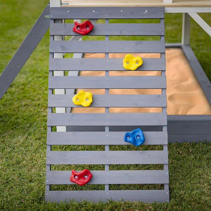ROVO Wooden Tower Cubby House with Slide, Sandpit, Climbing Wall, and Tic-Tac-Toe Panel