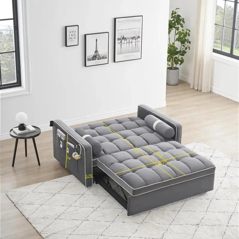 Modern Grey Sleeper Couch – Fold-Out Sofa Bed for Apartments & Living Rooms
