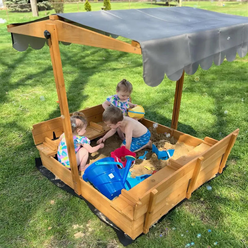 Morgete 47  Outdoor Sandbox for Kids with Lid and Bench