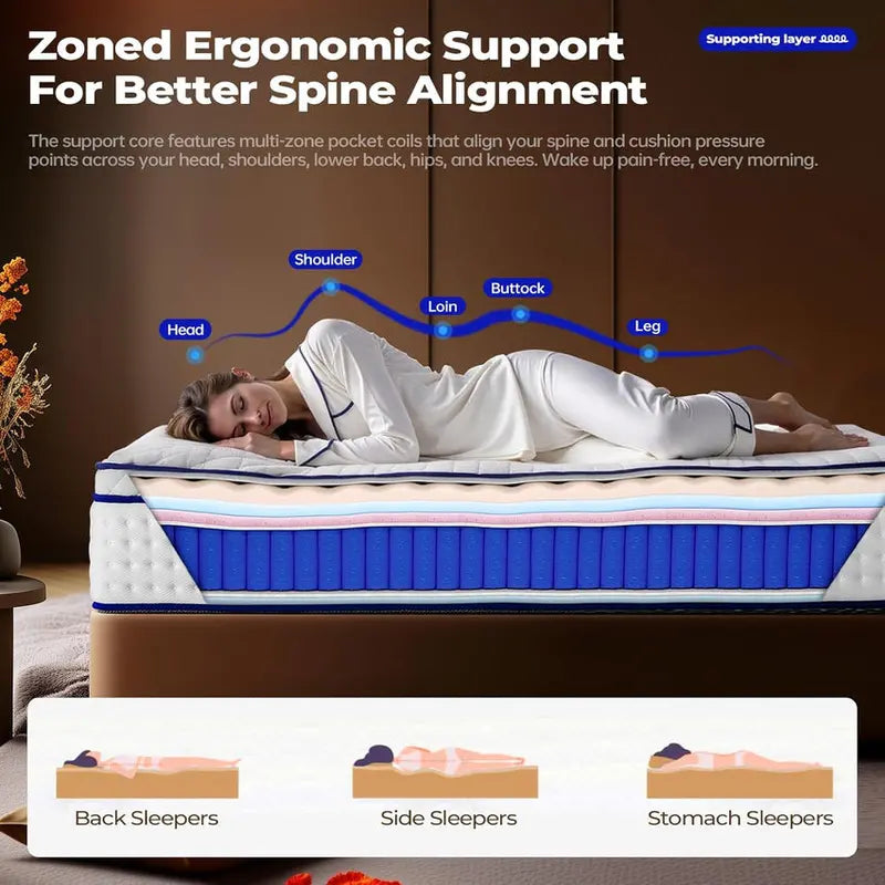 King-Size 14-Inch Hybrid Mattress – Medium-Firm Support with Layered Foam & Pocketed Coil System