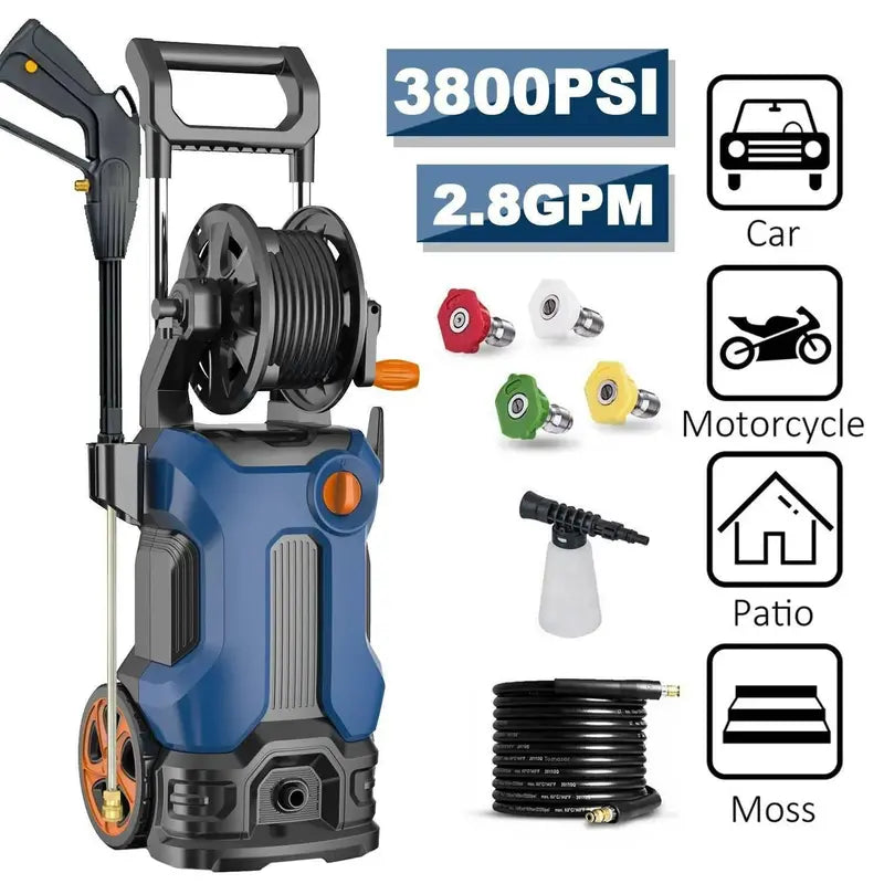 High-Performance 3800 PSI Electric Pressure Washer – 2.8 GPM, Enhanced Water Flow & Spray Power