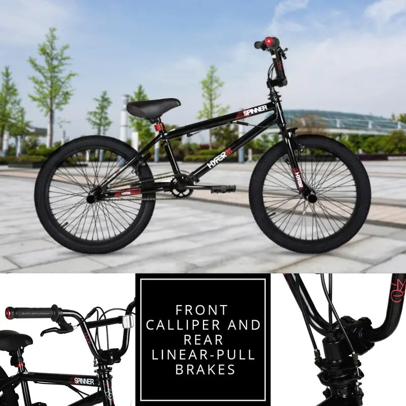 Hyper Bicycle 20-Inch Boys' BMX Bike – Spinner Style, Matte Black Finish