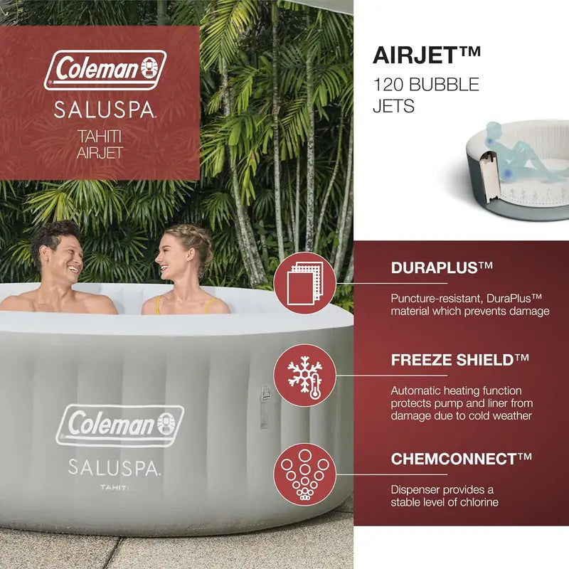 Portable Inflatable Hot Tub – Heated Spa with 140 Bubble Jets, 4-Person Capacity