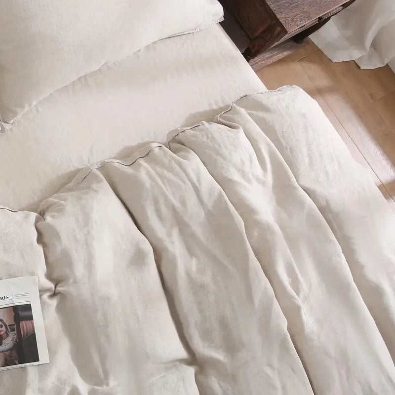 Natural-Linen Duvet Cover – Button Closure, Corner Ties, Breathable Fabric (Full/Queen Size)