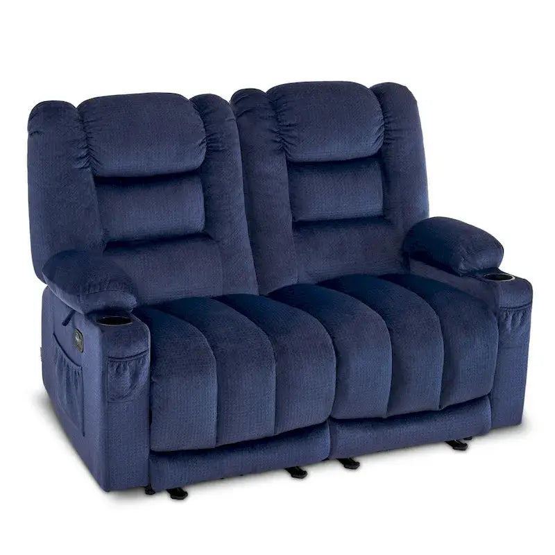 MCombo PR648 Fabric Power Reclining Loveseat with Heat, Massage & USB Port