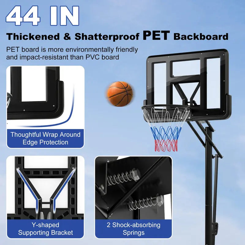 Height-Adjustable Portable Basketball Hoop – 5-Tier Outdoor Goal System (8–10 ft Range)