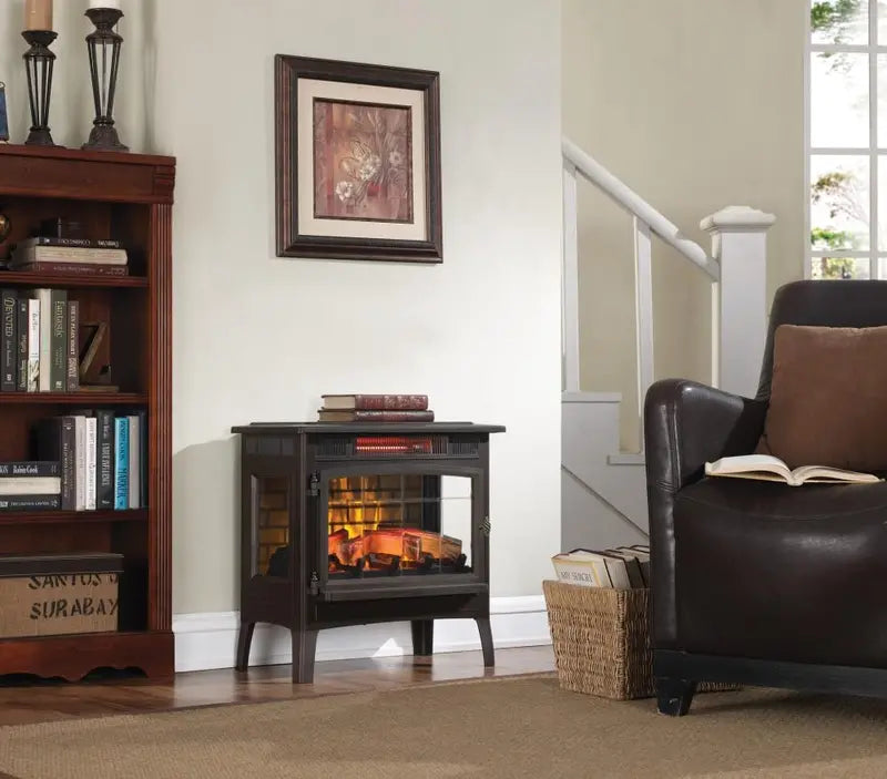 Freestanding Electric Fireplace Heater with Realistic 3D Flame Effect – Covers Up to 1,000 Sq. Ft